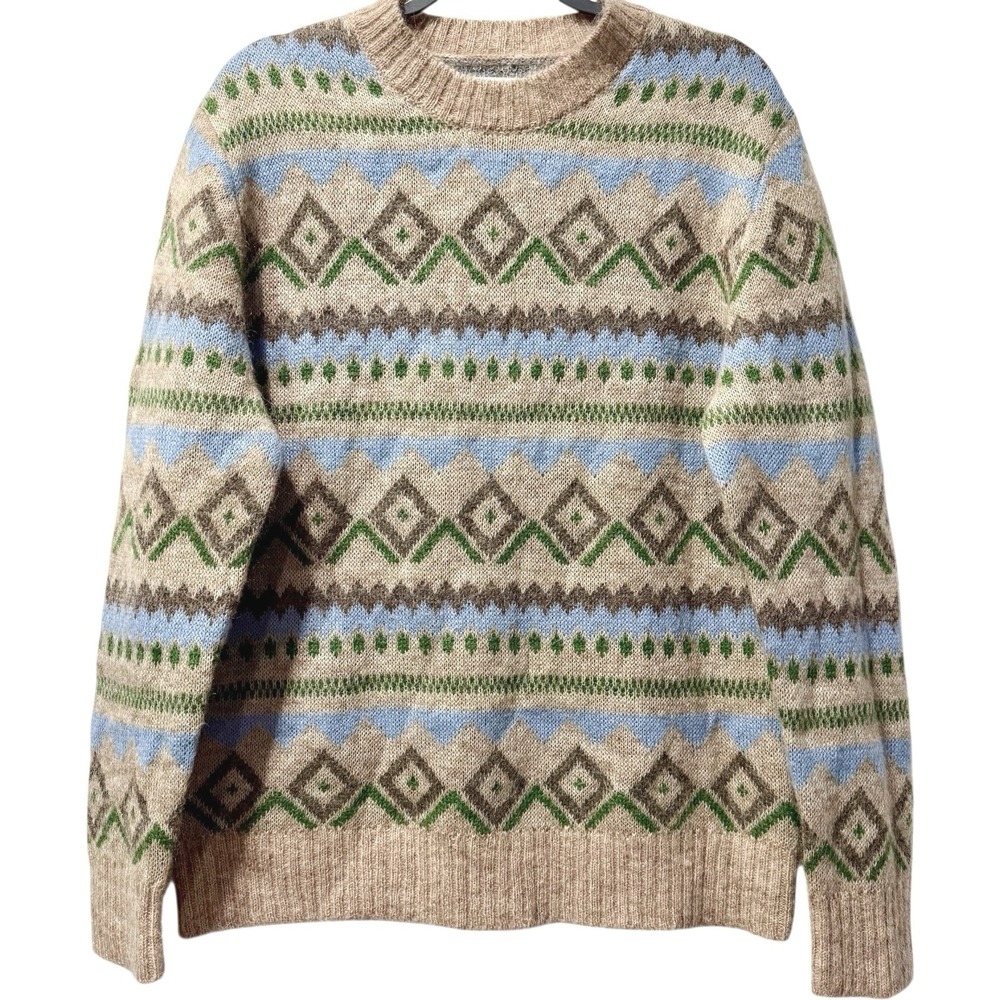 NN07 Morgain Fair Isle Mohair Crew Knit Apres Ski‎ Natural / Sky L